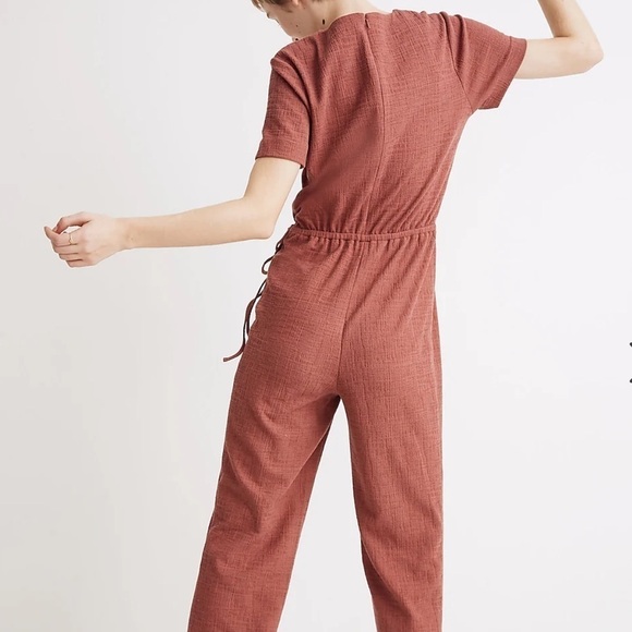 Madewell Texture & Thread Mauve Short Sleeve Wrap Jumpsuit - Picture 5 of 16